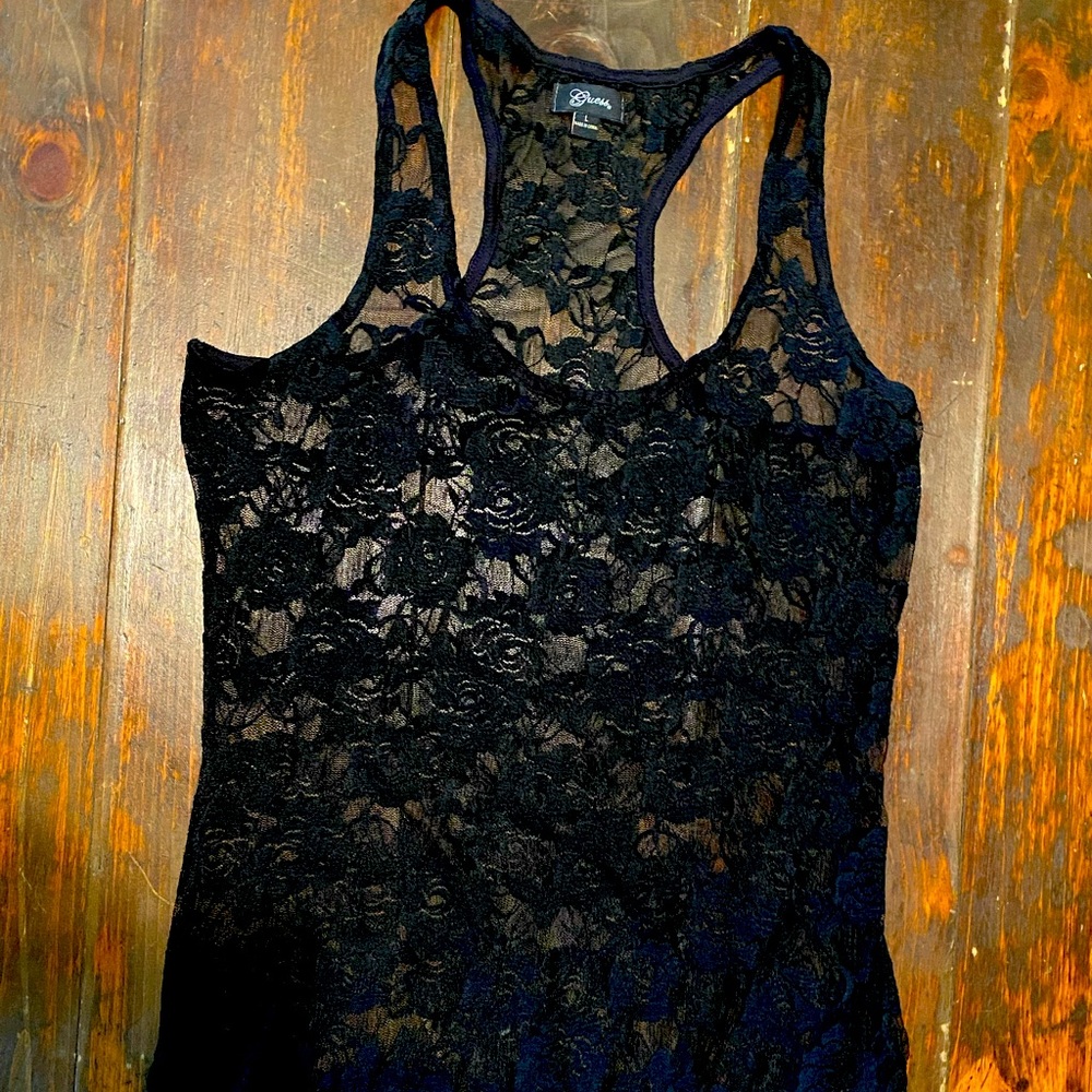 Guess Black Lace Tank Top Size Large
